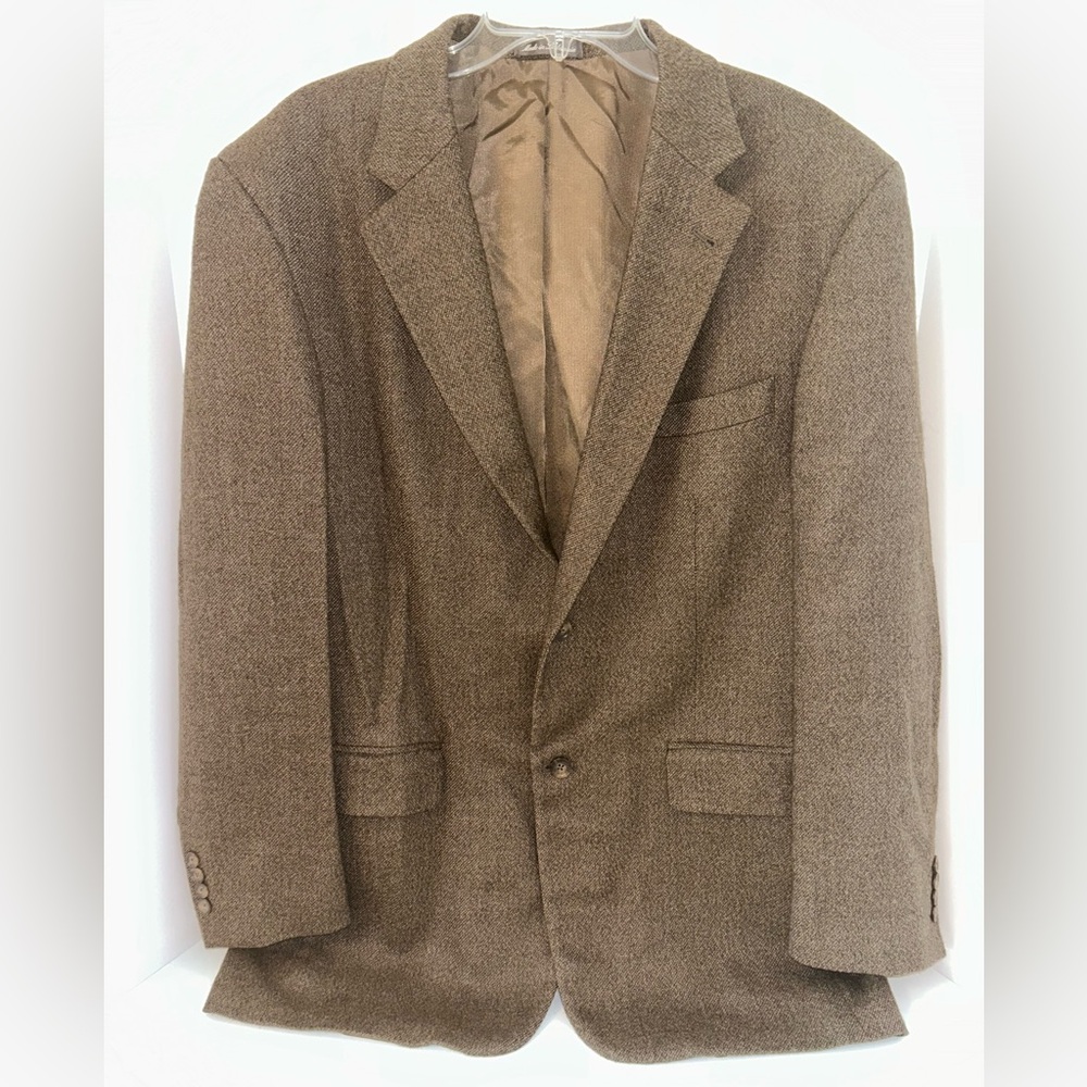 Oscar de la Renta men’s brown blazer jacket 2 button lambswool cashmere size 44L